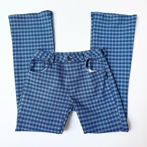 Vintage B'REAL 90's Mid Rise Blue Plaid Flared Pants Women's Small
